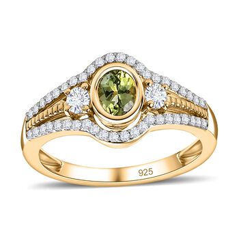 Nat&uuml;rlicher AA Calabar-Turmalin, Wei&szlig;er Zirkon Ring, 925 Silber Gelbgold Vermeil, (Gr&ouml;&szlig;e 21.00) ca. 1.05 ct