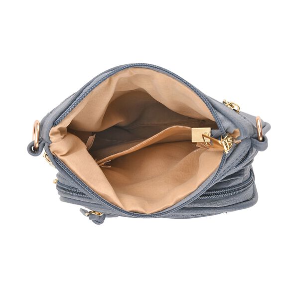 Crossbody-Tasche mit mehreren Reißverschlussfächern und gemustertem Gurt, 19x22cm, Grau image number 5