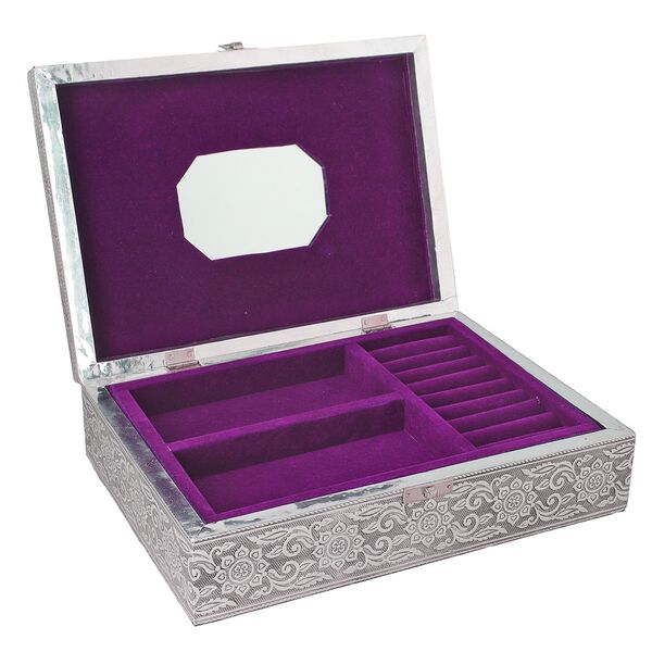 Schmuckkästchen aus Holz mit Aluminiumbeschlag, Hunde-Verzierung, Silber image number 5