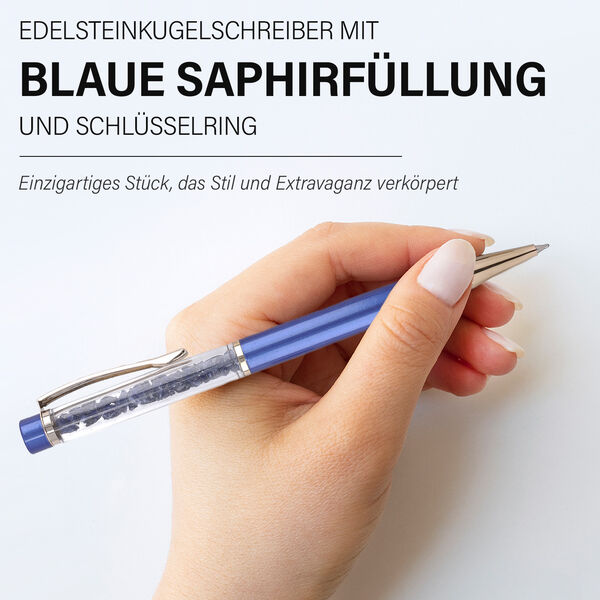 Premium Kollektion - Echter blauer Saphir-Kugelschreiber mit extra Mine und Schlüsselanhänger image number 2