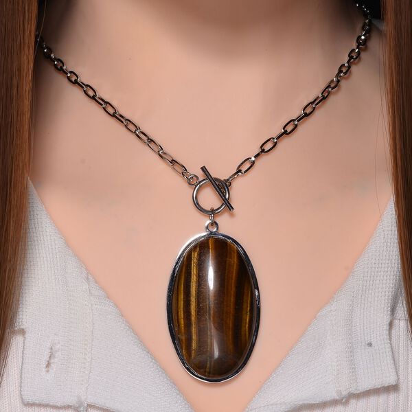 Gelbe Tigerauge Halskette ca. 60 cm Reiner Edelstahl ca. 90.00 ct image number 1