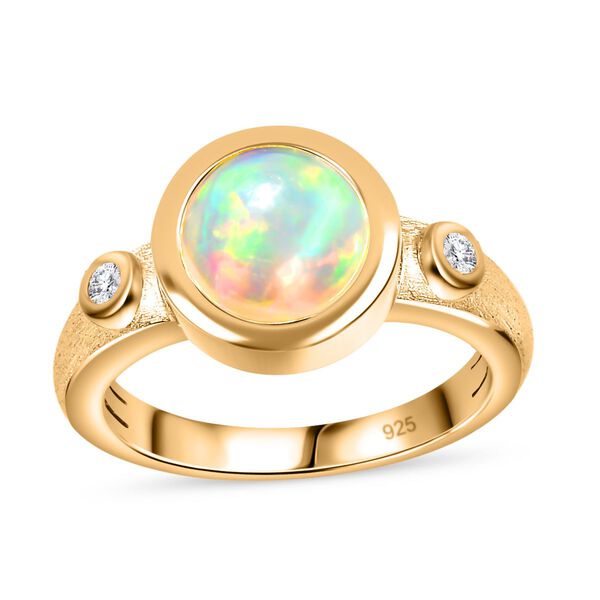 Nat&uuml;rlicher, &auml;thiopischer Welo Opal, Wei&szlig;er Zirkon Ring, 925 Silber Gelbgold Vermeil, (Gr&ouml;&szlig;e 21.00) ca. 1.33 ct image number 5