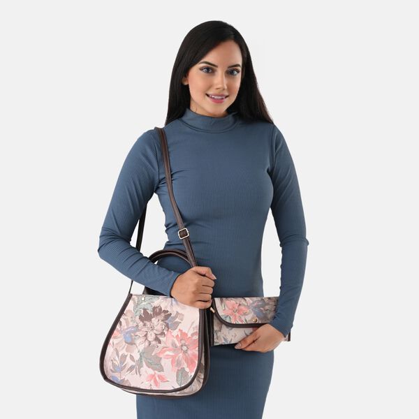 2er Set - Handtasche und Geldbörse, Baumwolle, Mehrfarbige Floral image number 4