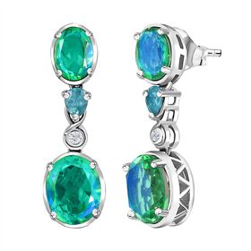 Pfau Triplett Quartz, Paraiba-Apatit und Zirkon Ohrringe - 6 ct.