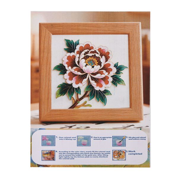 "Golden Lottery Painting              storage box- Peony flower Product size: 23 * 15.3 * 6CM Packaging: 1 piece/white box Function: Storage box, colored sand, water-based eco-friendly adhesive, plastic cup, oil painting scraper" image number 8