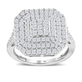 Wei&szlig;er Diamant Ring, 925 Silber platiniert (Gr&ouml;&szlig;e 21.00) ca. 1.00 ct
