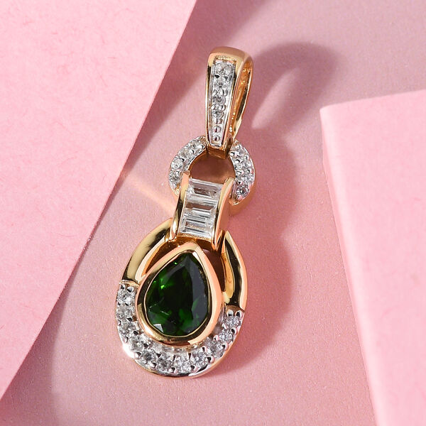 Nat&uuml;rlicher Chromdiopsid und Zirkon Anh&auml;nger 925 Silber vergoldet ca. 1,26 ct image number 3