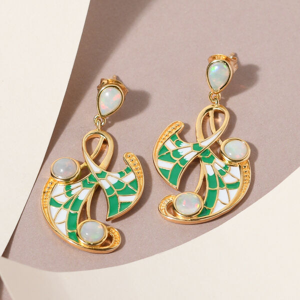 Nat&uuml;rliche, &Auml;thiopische Opal-Ohrringe, 925 Silber vergoldet ca. 1,73 ct image number 2