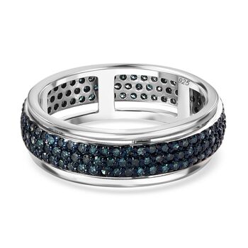 Blauer Diamant Spinning Ring 925 Silber platiniert (Gr&ouml;&szlig;e 17.00) ca. 1,00 ct
