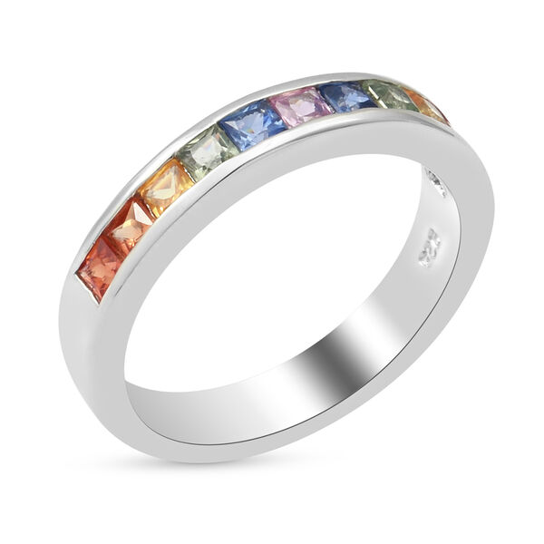 Regenbogen Saphir Half Eternity Band Ring 925 Silber Platin-Überzug image number 3