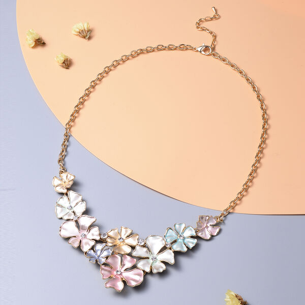 emaillierte und Wei&szlig;e Kristall Mehrfarbig Blumen Halskette ca. 50 cm lange in Gold Ton image number 1