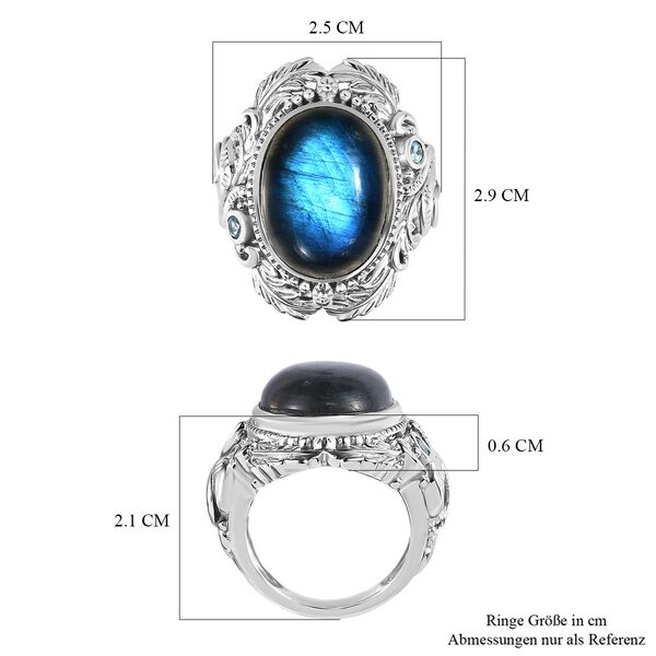 AAA Labradorit und blauer Topas-Cocktail-Ring im Handwerker-Stil - 13,11 ct. image number 7