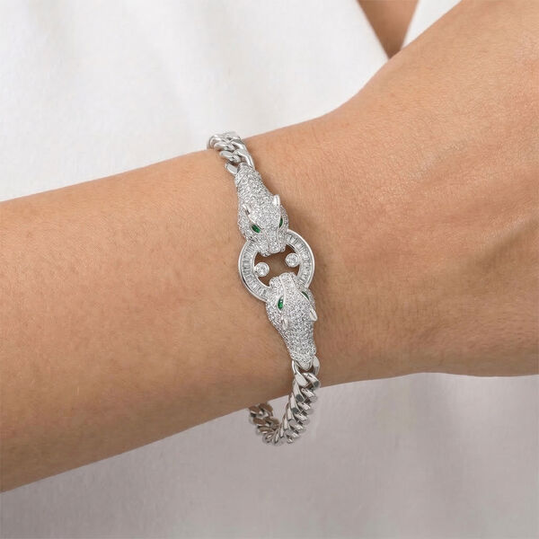 Wei&szlig;es Zirkonia und gr&uuml;nes Nanokristall 18,5cm Armband in Silberton image number 3