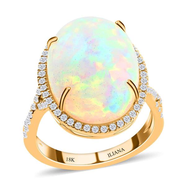 ILIANA zertifiziert und gepr&uuml;ft AAA nat&uuml;rlicher, &auml;thiopischer Welo Opal und SI-GH Diamant Ring in 750 Gold - 9,50 ct.
