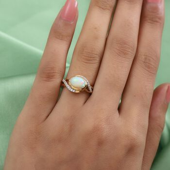 Nat&uuml;rlicher &Auml;thiopischer Opal und Zirkon Ring 925 Silber vergoldet (Gr&ouml;&szlig;e 16.00) ca. 1,32 ct