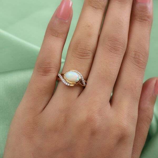 Natürlicher Äthiopischer Opal und Zirkon Ring 925 Silber 585 Gelb Vergoldet image number 0