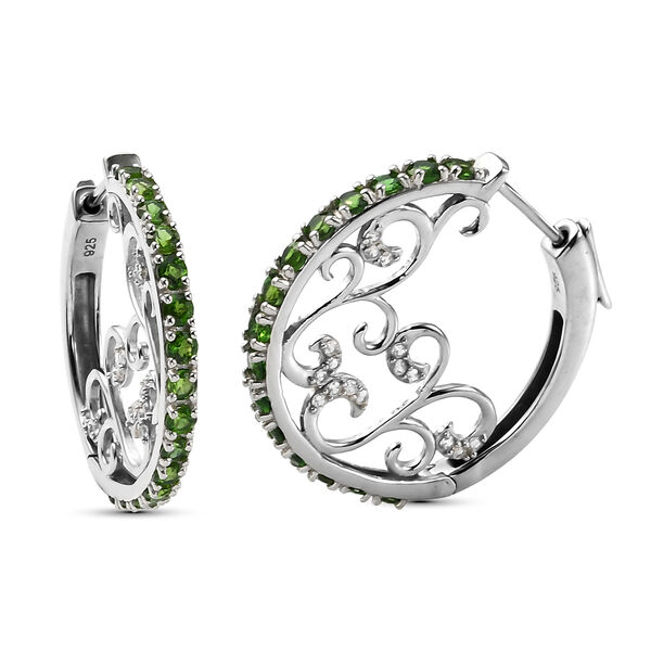 Nat&uuml;rlicher Chromdiopsid und Zirkon Creolen 925 Silber platiniert ca. 2,81 ct