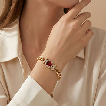 Roter Zirkonia, Wei&szlig;er Zirkonia Armband ca. 19 cm Nickelfreies Messing vergoldet