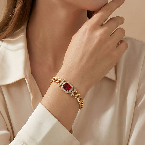 Roter Zirkonia, Wei&szlig;er Zirkonia Armband ca. 19 cm Nickelfreies Messing vergoldet image number 2