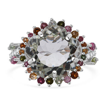 AA Prasiolite, Mehrfarbig-Turmalin Ring 925 Silber rhodiniert (Gr&ouml;&szlig;e 19.00) ca. 11,38 ct