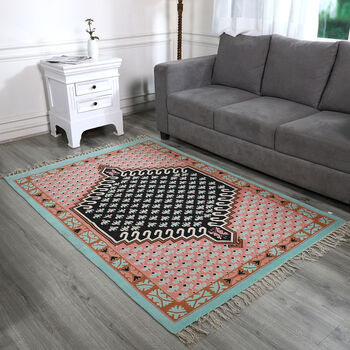 Handgewebter bedruckter L&auml;ufer aus 100 % Baumwolle, 180x120 cm, Mehrfarbig