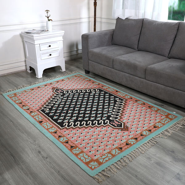 Handgewebter bedruckter L&auml;ufer aus 100 % Baumwolle, 180x120 cm, Mehrfarbig