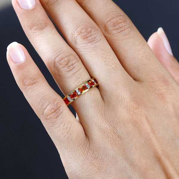 AA Salamanca Feueropal, Weißer Zirkon Ring 925 Silber vergoldet (Größe 17.00) ca. 0,74 ct image number 3