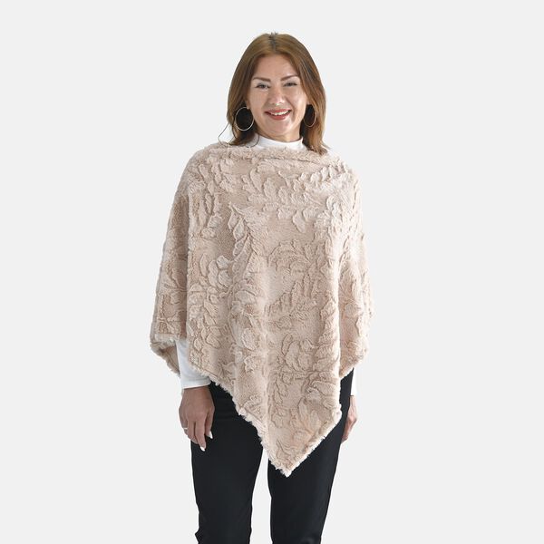 Kunstfell Poncho mit Blattmuster, beige image number 4