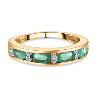 AA Äthiopischer Smaragd und weißer Zirkon-Ring, 925 Silber Gelbgold Vermeil (Größe 21.00) ca. 1.06 ct