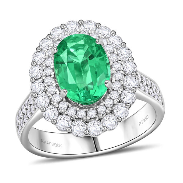 Chairman's Vault Collection - zertifiziert und gepr&uuml;ft RHAPSODY AAAA &Auml;thiopischer Smaragd und VS Diamant Ring in 950 Platin - 3,75 ct. image number 3