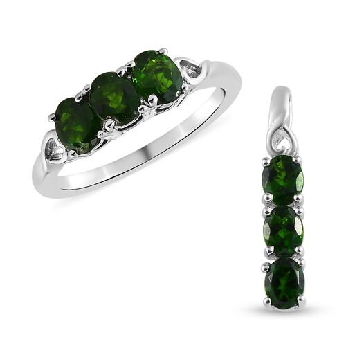Natürlicher Chromdiopsid-Ring und Anhänger, 925 Silber platiniert ca. 2,28 ct image number 0