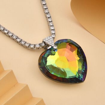 Herz mystisch gef&auml;rbt und wei&szlig;e Kristall-Halskette, 50cm