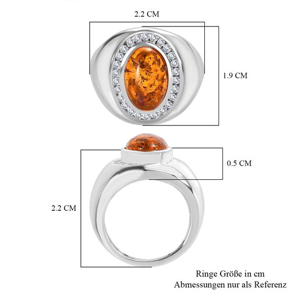 Natürlicher baltischer Bernstein, Weißer Zirkon Ring 925 Silber rhodiniert (Größe 17.00) ca. 1.71 ct image number 7