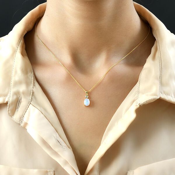 Nat&uuml;rlicher, &auml;thiopischer Welo Opal und wei&szlig;er Zirkon Anh&auml;nger mit Kette, 925 Silber vergoldet ca. 0.94 ct image number 2