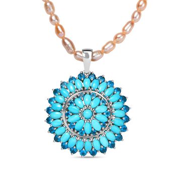 D joy Sleeping Beauty T&uuml;rkis, Anh&auml;nger mit Perle Kette, ca. 45 cm, 925 Silber rhodiniert