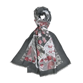 Wolkenweicher Schal mit Blumenmuster, 180x90 cm, Oliv