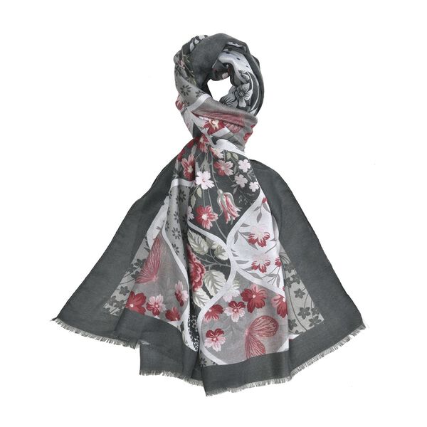 Wolkenweicher Schal mit Blumenmuster, Oliv