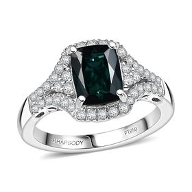 Rhapsody AAAA Indicolite, Wei&szlig;er Diamant Ring 950 Platin (Gr&ouml;&szlig;e 16.50) ca. 2,34 ct