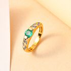 Kagem Sambischer Smaragd, Weißer Zirkon Ring, 925 Silber vergoldet (Größe 20.00) ca. 0.58 ct image number 1