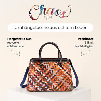 Chaos by Elsie Crossbody-Tasche aus echtem Leder, Multicolor mit gl&auml;nzender Krokopr&auml;gung im Rautenmuster mit Blumen, RFID-Schutz und Mini-Taschenlampe, 37x14,5x25 cm