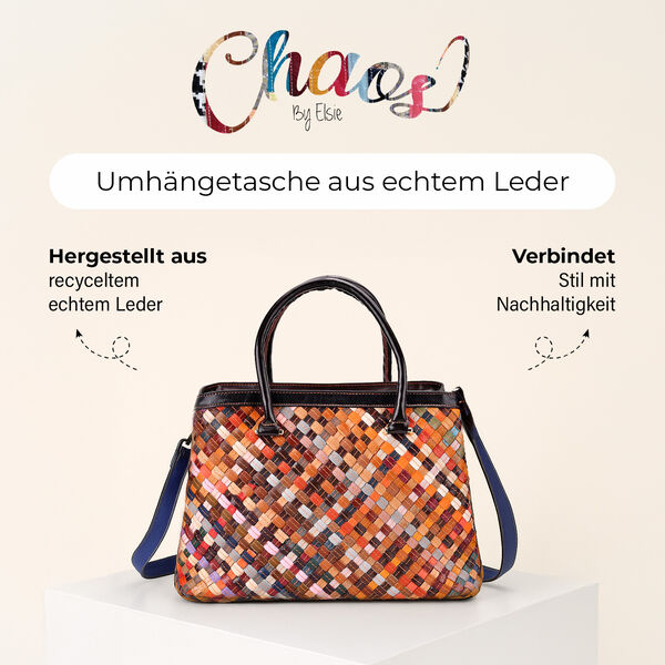 Chaos by Elsie Crossbody-Tasche aus echtem Leder, Multicolor mit glänzender Krokoprägung im Rautenmuster mit Blumen, RFID-Schutz und Mini-Taschenlampe, 37x14,5x25 cm image number 2