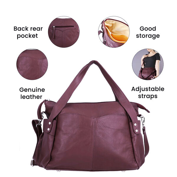 100% Echtleder Weekender Reisetasche mit RFID-Schutz, Burgunderrot image number 4