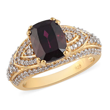 Rhodolith Granat und Zirkon Ring 925 Silber vergoldet  ca. 3,64 ct