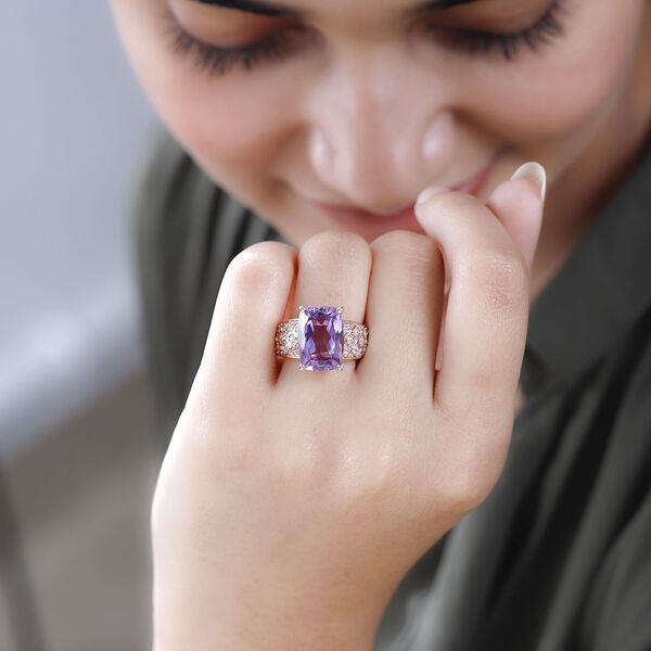 Rose De France Amethyst, weißer Zirkon Ring, 925 Silber rosévergoldet (Größe 20.00) ca. 7.08 ct image number 3
