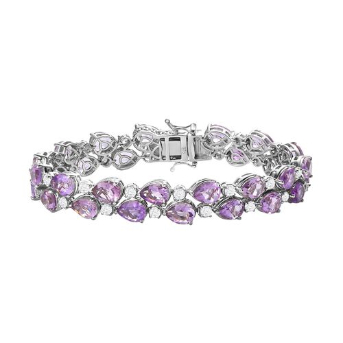 Rose De France Amethyst, Weißer Zirkon Armband ca. 20 cm 925 Silber platiniert ca. 35.93 ct image number 0
