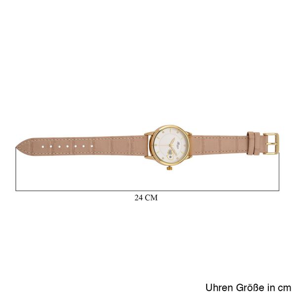 GENOA - Automatik-Armbanduhr mit Herz-Design und Datumsanzeige, Dandong-Uhrwerk, Wei&szlig;es Zifferblatt, Goldfarben, Helltaupes Lederarmband, 36 mm image number 8