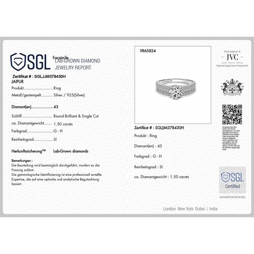 LUXURIANT DIAMOND - Lab Grown Diamant SI Schmuckset 925 Silber rhodiniert (Größe 18) ca. 1.50 ct image number 7