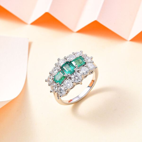 AAA Smaragd, Moissanit Ring 925 Silber rhodiniert (Gr&ouml;&szlig;e 17.00) ca. 3,31 ct image number 2