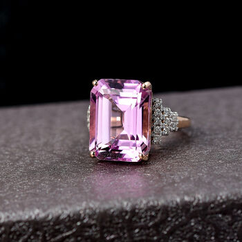 LUXORO AAA Patroke Kunzit, Wei&szlig;er Diamant Ring 585 Rosa Gold (Gr&ouml;&szlig;e 18.00) ca. 14.87 ct