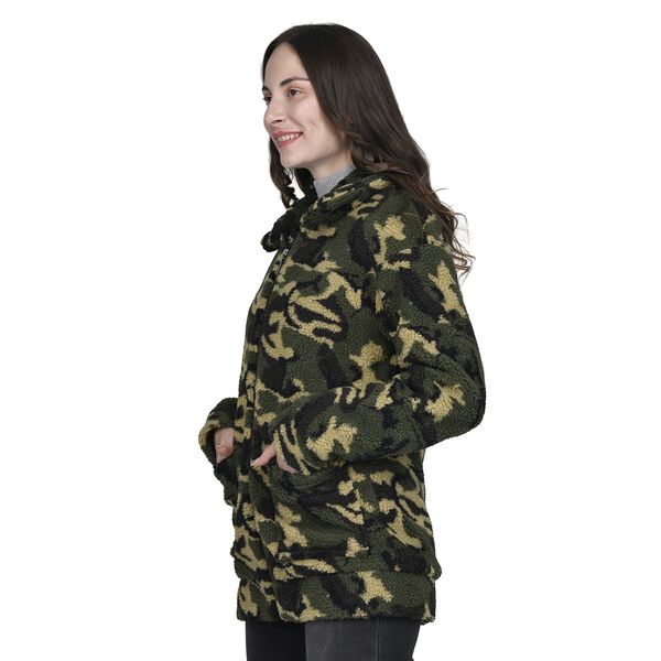 TAMSY - Kunstfell Jacke mit vorderem Reißverschluss, Leopardenmuster, Größe XL 117x78x60 cm, Tarnfarbe image number 2